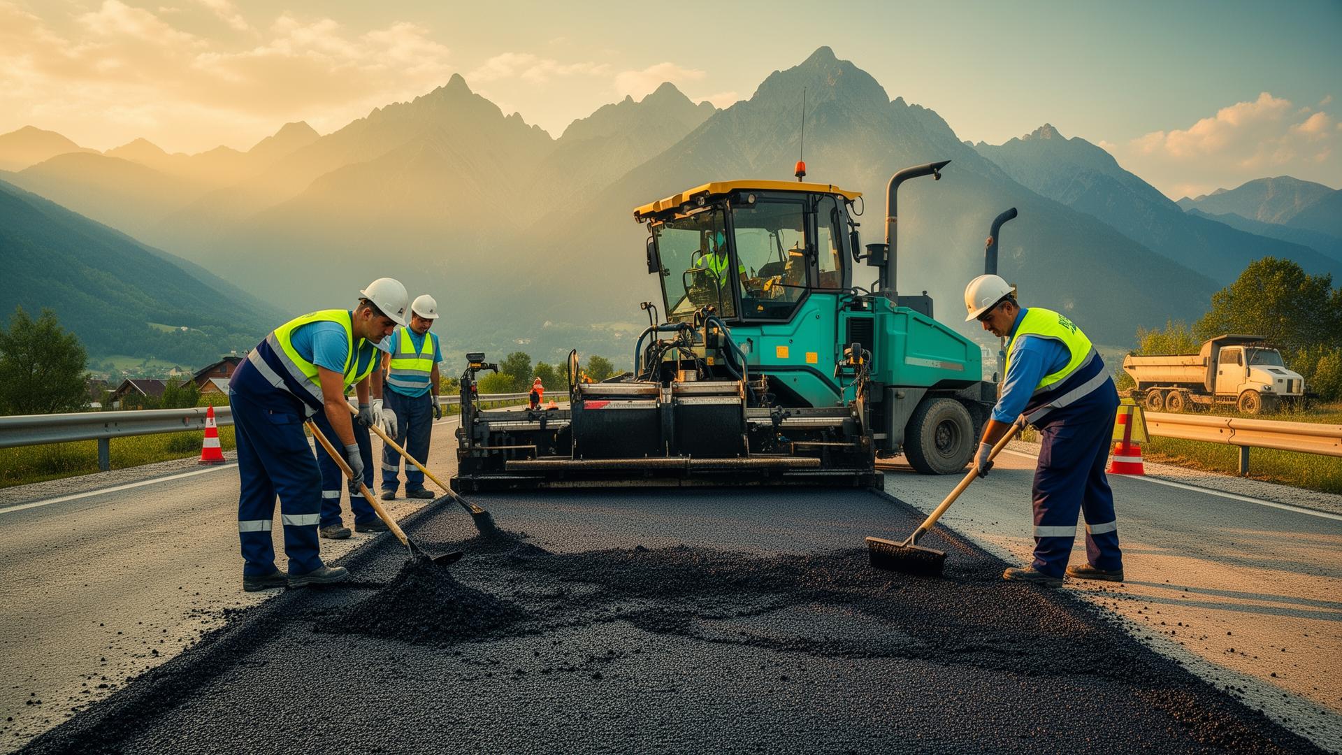 Echipă lucrări rutiere asfaltare Maramureș